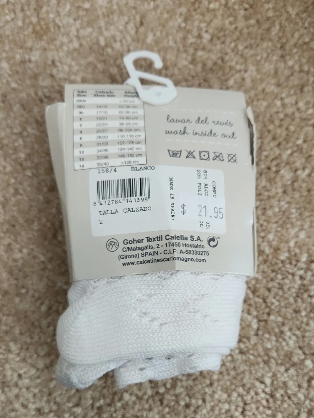 Carlomagno Girls White Tights - Soft Knit Comfort Size 2 Spainish Designer